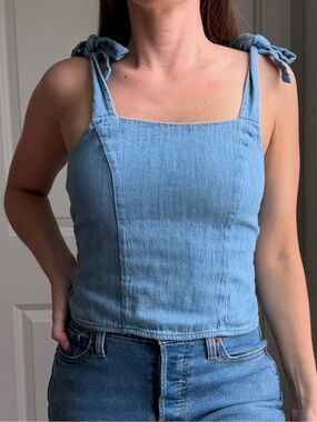 OLD NAVY Light Blue Denim Tie-Strap Tank Top